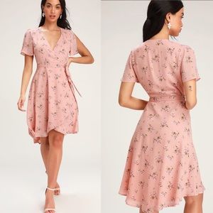 Lulu's Dresses - NWT Lulus Blush Pink Floral Print Midi Wrap Dress Lulu's Dresses - NWT Lulus Blush Pink Floral Print Midi Wrap Dress